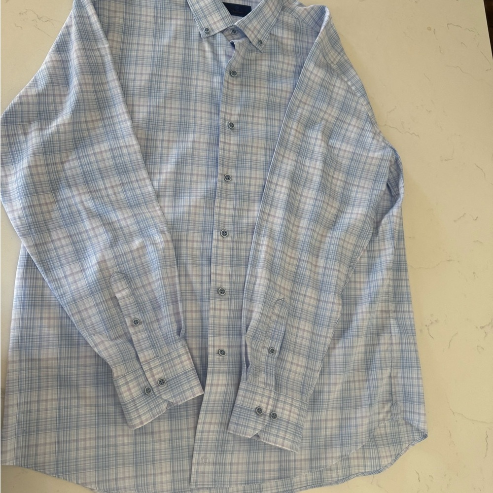 David Donahue Light Blue Checkered Shirt
